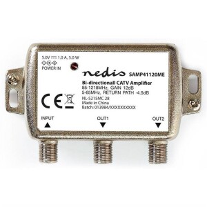 Product detail of Nedis CATV, Max. zesílení 9 dB, 85-1218 MHz, 2 výstupy, zpětný kanál - 4,5 dB, 5-65 MHz, konektor F (SAMP41120ME)
