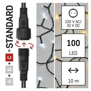 Product detail of EMOS 100 LED Standard, 10 m, venkovní, teplá/studená bílá, časovač (D1AN01)