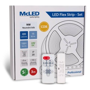 Product detail of McLED sada 3 m + Přijímač Nano, 480 LED/m, NW, 1551 lm/m, vodič 3 m (ML-126.057.83.S03002)