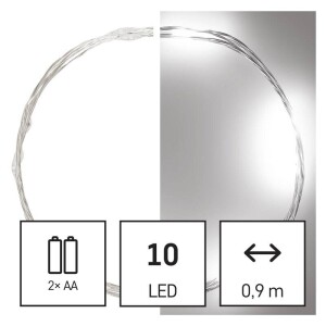 Product detail of EMOS 10 LED nano řetěz stříbrný, 0,9 m, 2x AA, vnitřní, studená bílá, časovač (D3AC06)