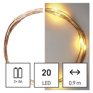 Product detail of EMOS 20 LED nano řetěz, 1,9 m, 2x AA, vnitřní, teplá bílá, časovač (D3AW07)