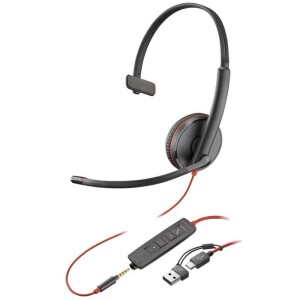 Product detail of HP Poly Blackwire 3215, 3,5 mm jack + USB-C/A adaptér, mono (8X227AA) černý