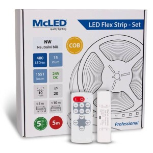 Product detail of McLED sada 5 m + Přijímač Nano, 480 LED/m, NW, 1551 lm/m, vodič 3 m (ML-126.057.83.S05002)
