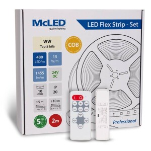 Product detail of McLED sada 2 m + Přijímač Nano, 480 LED/m, WW, 1455 lm/m, vodič 3 m (ML-126.058.83.S02002)