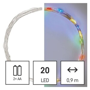 Product detail of EMOS 20 LED nano řetěz, 1,9 m, 2x AA, vnitřní, multicolor, časovač (D3AM04)