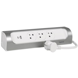 Product detail of Legrand 3x zásuvka, USB, 1m (L049406) bílý/hliník