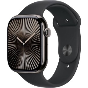 Product detail of Apple Watch Series 10 GPS + Cellular 46mm pouzdro z břidlicově šedého titanu - černý sportovní řemínek - S/M (MWYD3QC/A)