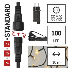Product detail of EMOS 100 LED Základní sada pro spojovací řetězy Standard, 10 m, venkovní, teplá bílá, časovač (D1AW01)
