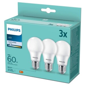 Product detail of Philips klasik, 8W, E27, studená bílá (3ks) (8718699694944)