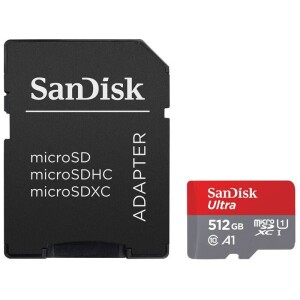 Product detail of SanDisk Ultra microSDXC 512GB (140R) A1 Class 10 UHS-I + SD adaptér (SDSQUAC-512G-GN6MA)