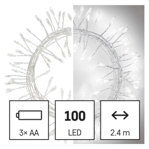 Product detail of EMOS 100 LED nano řetěz - ježek, 2,4 m, 3x AA, vnitřní, studená bílá, časovač (D3FC01)