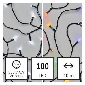 Product detail of EMOS 100 LED řetěz 2v1, 10 m, venkovní i vnitřní, studená bílá/multicolor, programy (D4AJ01)