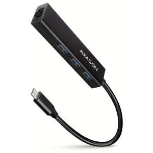 Product detail of Axagon USB 3.2 Gen 1 hub, 3x USB-A + Gigabit Ethernet, kabel USB-C 20cm (HMC-GL3A) černý