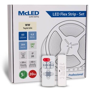 Product detail of McLED s ovládáním Nano - sada 20 m - Professional, 60 LED/m, WW, 384 lm/m, vodič 3 m (ML-126.873.60.S20002)