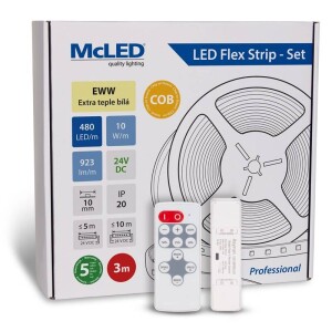 Product detail of McLED sada 3 m + Přijímač Nano, 480 LED/m, EWW, 923 lm/m, vodič 3 m (ML-126.056.83.S03002)