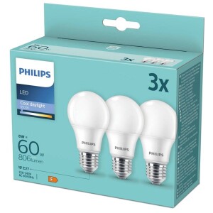 Product detail of Philips klasik, 8W, E27, chladná denní, 3ks (8719514403826)