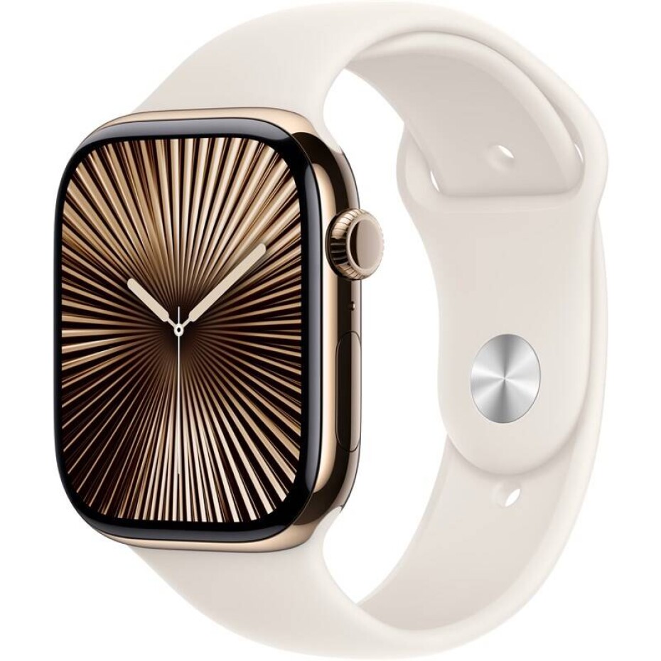 Apple Watch Series 10 GPS + Cellular 42mm pouzdro ze zlatého titanu - hvězdně bílý sportovní řemínek - S/M (MX063QC/A) - main (0)