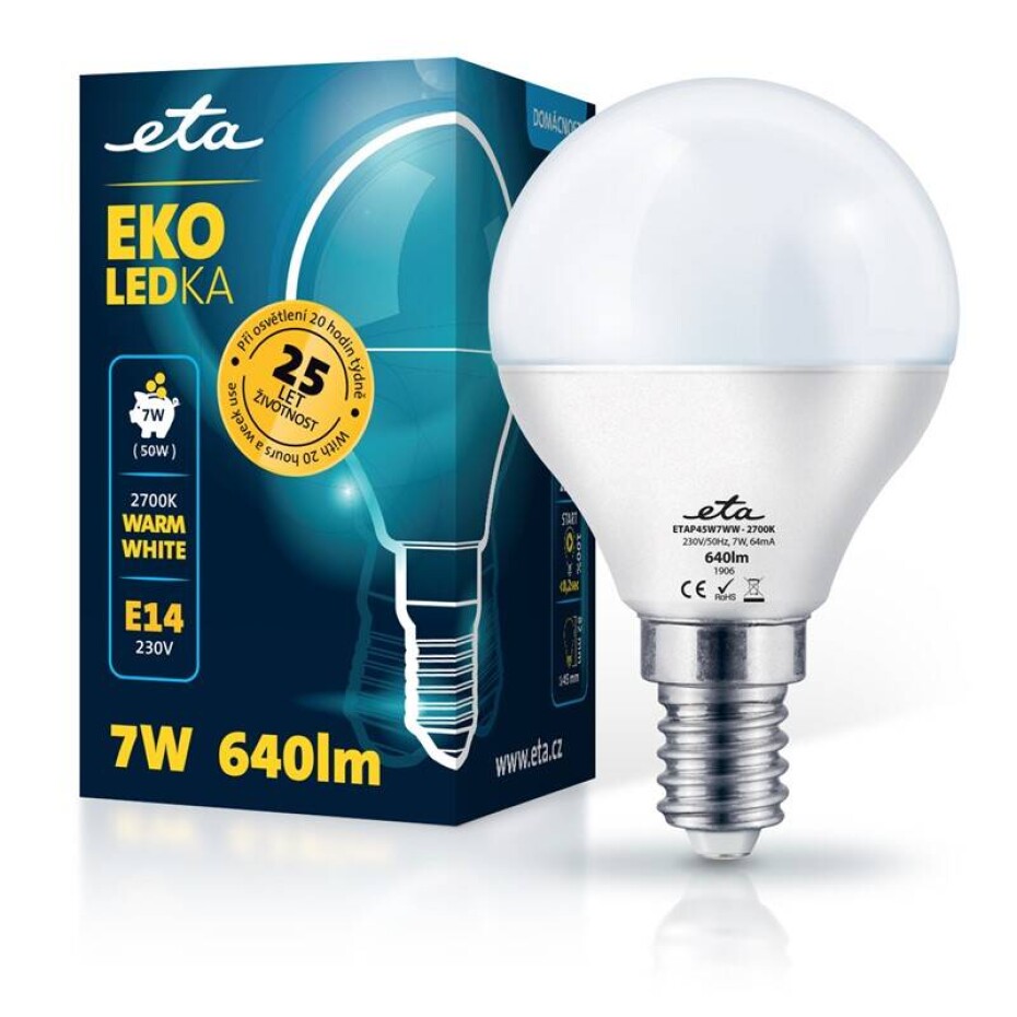 ETA EKO LEDka mini globe 7W, E14, teplá bílá (P45W7WW) - main (0)