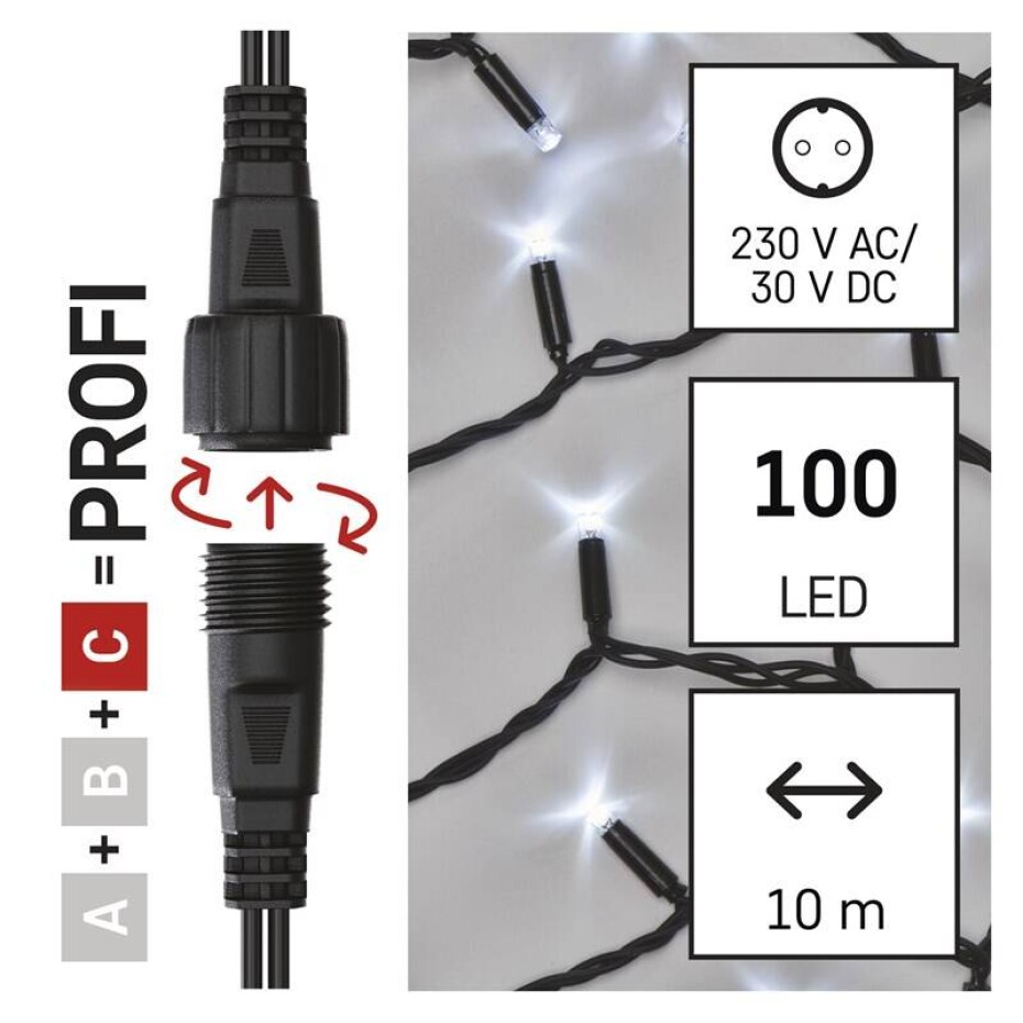 EMOS 100 LED Profi černý, 10 m, venkovní i vnitřní, studená bílá, časovač (D2AC04) - main (0)