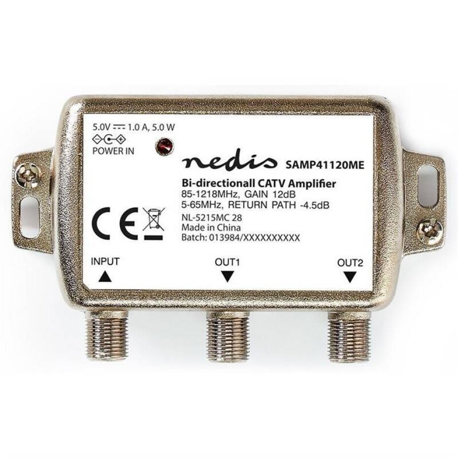 Nedis CATV, Max. zesílení 9 dB, 85-1218 MHz, 2 výstupy, zpětný kanál - 4,5 dB, 5-65 MHz, konektor F (SAMP41120ME) - main (0)