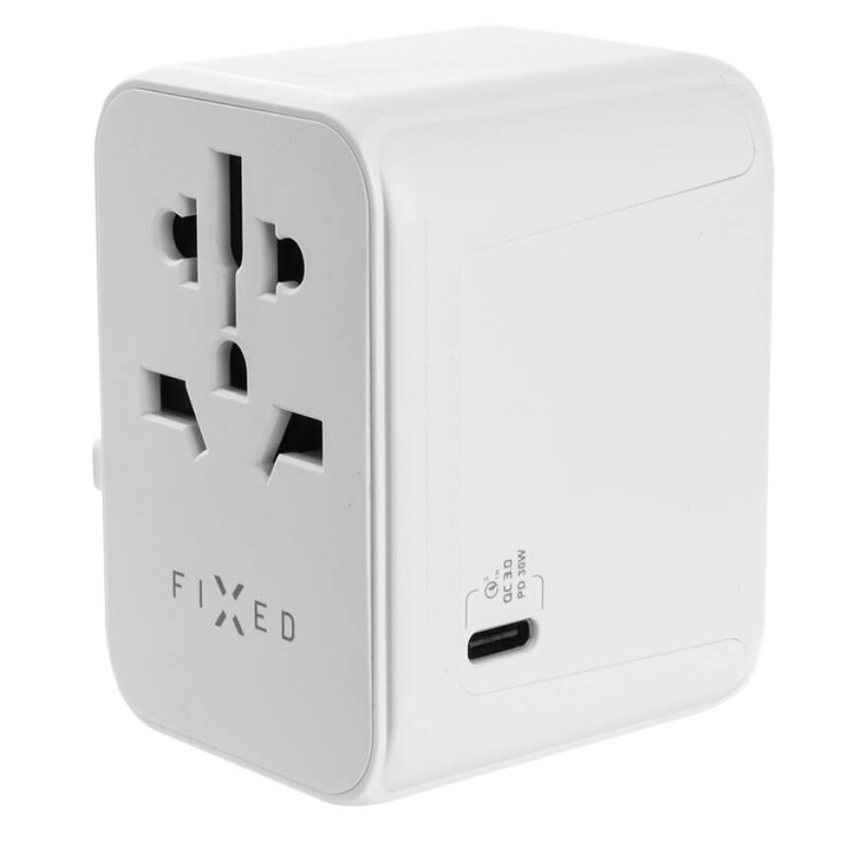FIXED Voyager pro EU, UK a USA/AUS, s 1xUSB-C a 2xUSB výstupem, GaN, PD 30W (FIXCT30-1C2A-WH) bílý - main (0)
