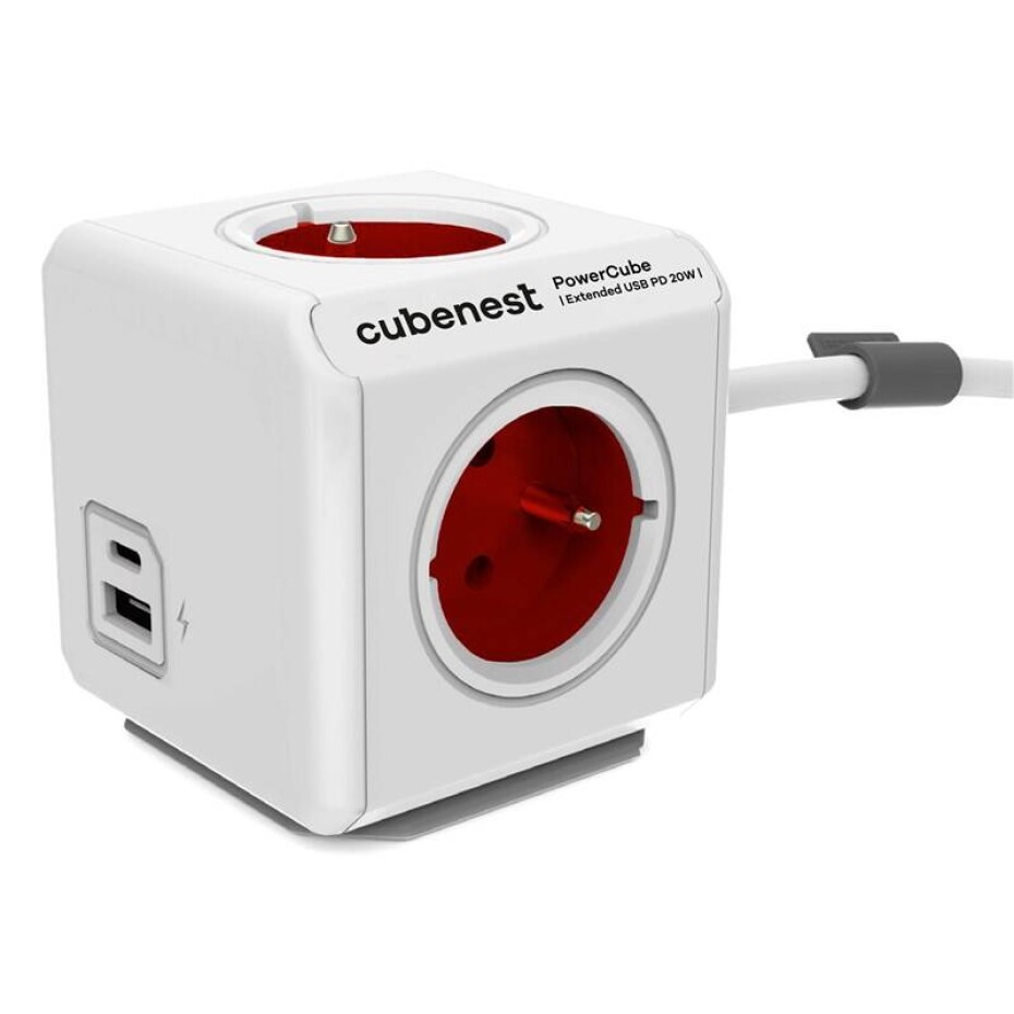 CubeNest Powercube Extended USB PD 20W, USB, USB-C, 4x zásuvka, 1,5m (PC420RD) bílý/červený - main (0)