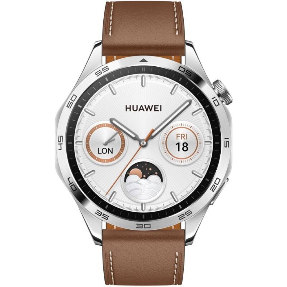 Huawei Watch GT 4 46 mm - Silver + Brown Strap (55020BGW) - main (0)