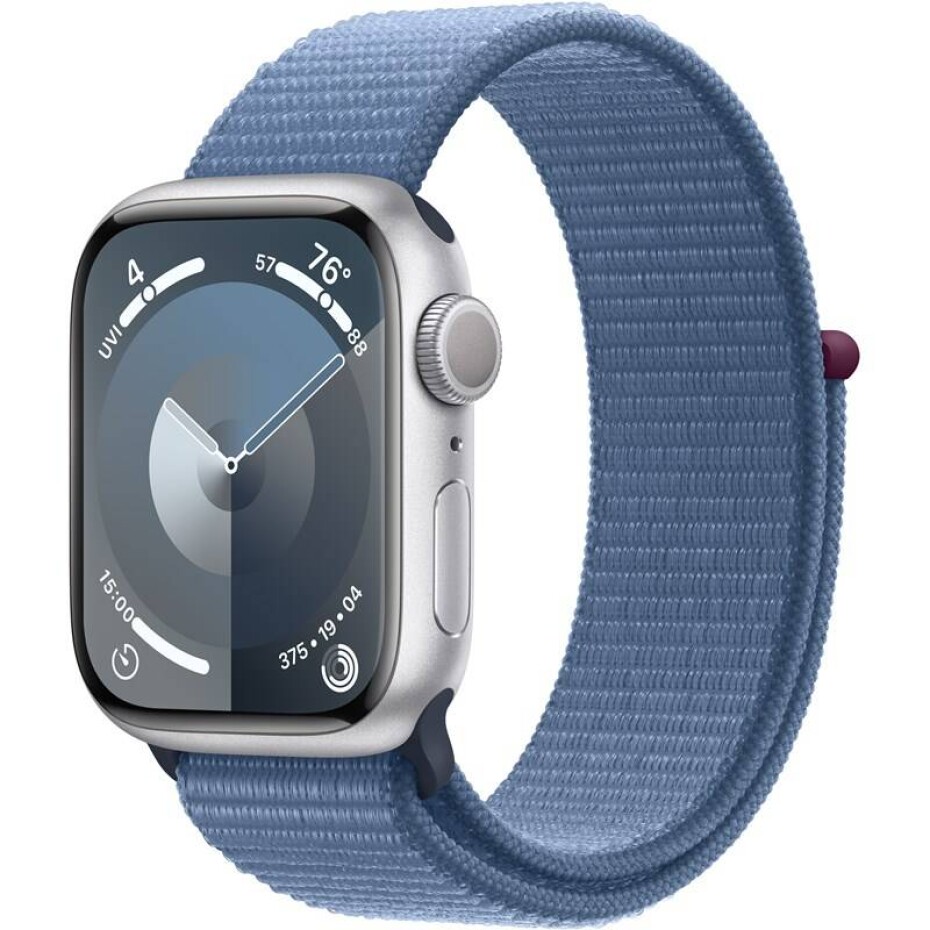 Apple Watch Series 9 GPS 41mm pouzdro ze stříbrného hliníku - ledově modrý provlékací sportovní řemínek (MR923QC/A) - main (0)