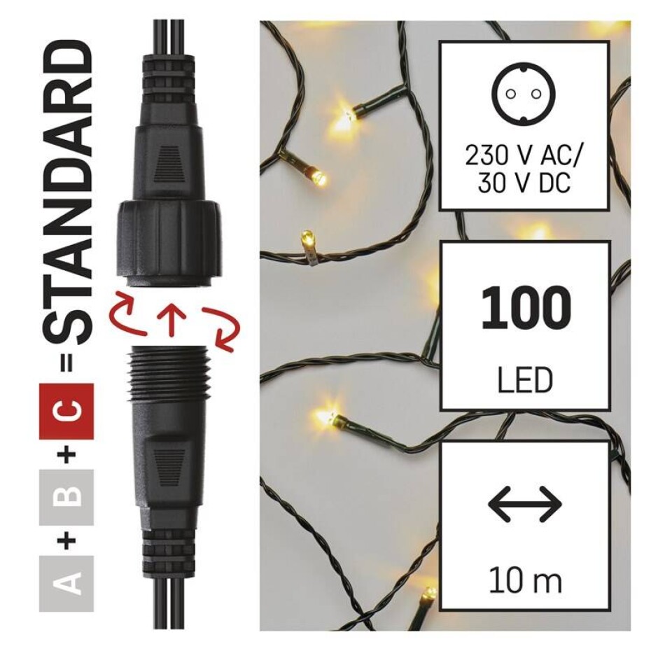 EMOS 100 LED Standard, 10 m, venkovní i vnitřní, teplá bílá, časovač (D1AW03) - main (0)