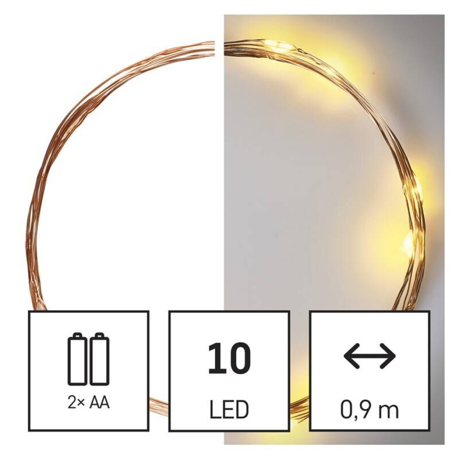 EMOS 10 LED nano řetěz měděný, 0,9 m, 2x AA, vnitřní, teplá bílá, časovač (D3AW06) - main (0)