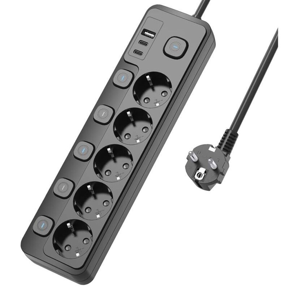 Viking 5× zásuvka, 1× USB, 2× USB-C, 1,5m (VYC53SB) černý - main (0)