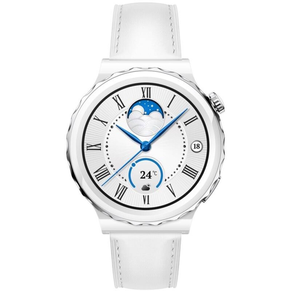 Huawei Watch GT3 Pro 43 mm - Silver Bezel White Ceramic Case + White Leather Strap (55028825) - main (0)