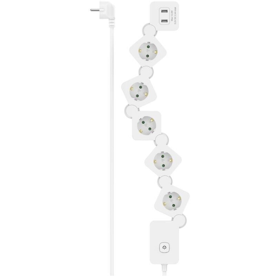 Hama 5x zásuvka schuko, 2x USB-A, 1,4 m (223190) bílý - main (0)