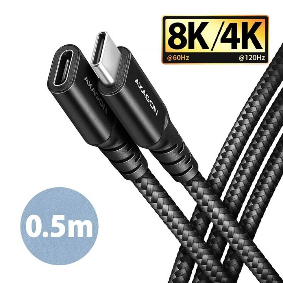 Axagon prodlužovací USB-C samec / USB-C samice, 0.5m, PD 240W, 8K HD, pletený (BUCM32-CF05AB) černý - main (0)
