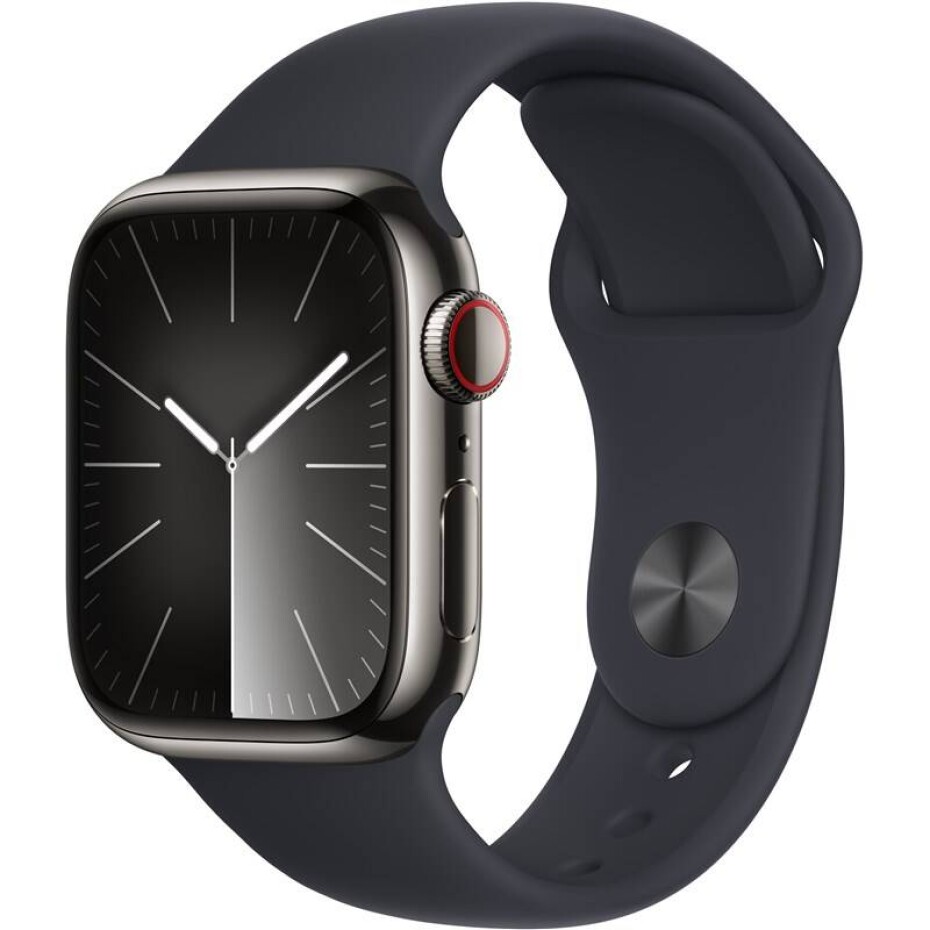 Apple Watch Series 9 GPS + Cellular 41mm pouzdro z grafitově šedé nerezové oceli - temně inkoustový sportovní řemínek - M/L (MRJ93QC/A) - main (0)