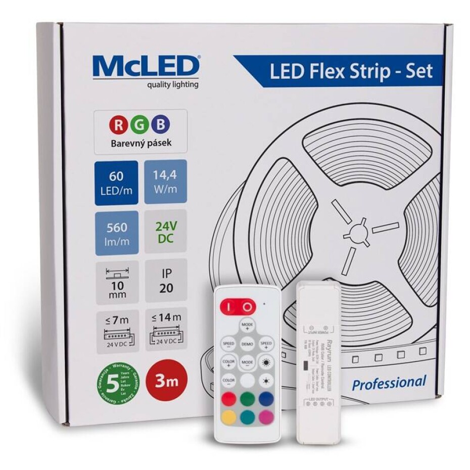 McLED s ovládáním Nano - sada 3 m - Professional, 60 LED/m, RGB, 560 lm/m, vodič 3 m (ML-128.601.60.S03004) - main (0)