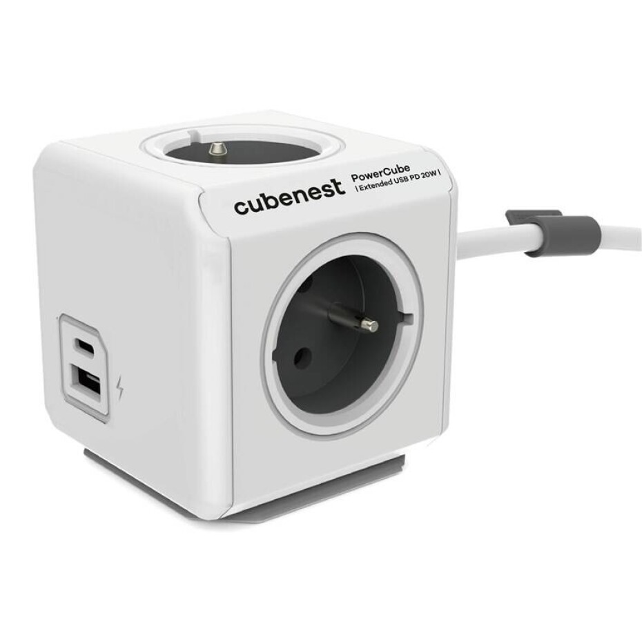 CubeNest Powercube Extended USB PD 20W, USB, USB-C, 4x zásuvka, 1,5m (PC420GY) šedý/bílý - main (0)