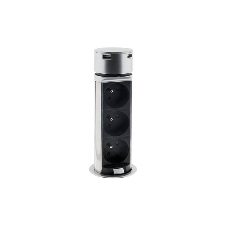 Solight výsuvný blok, 3x zásuvka, 2x USB, 1,5m (PP125) stříbrný - main (0)