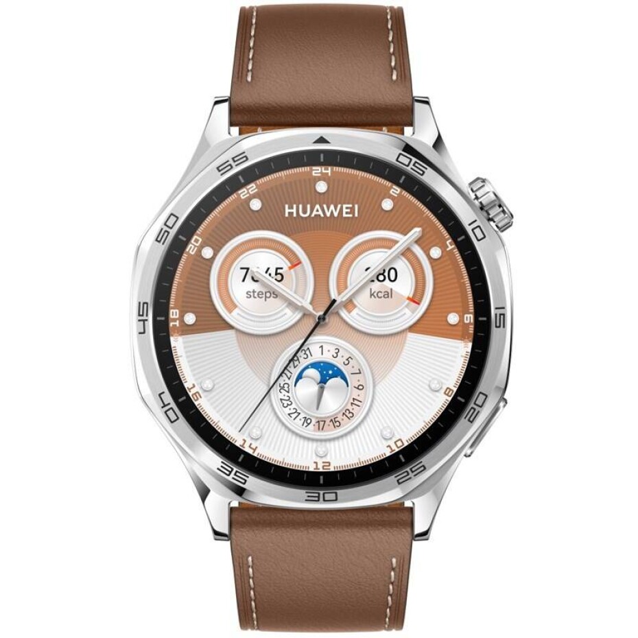 Huawei Watch GT 5 46 mm - Silver + Brown Composite Leather Strap (55020DKJ) - main (0)