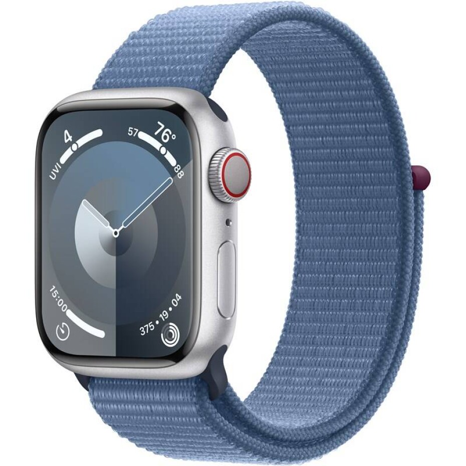 Apple Watch Series 9 GPS + Cellular 45mm pouzdro ze stříbrného hliníku - ledově modrý provlékací sportovní řemínek (MRMJ3QC/A) - main (0)