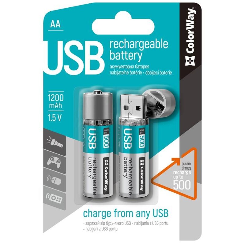 ColorWay AA, 1200mAh, USB, 1.5V, blistr 2ks (CW-UBAA-02) - main (0)