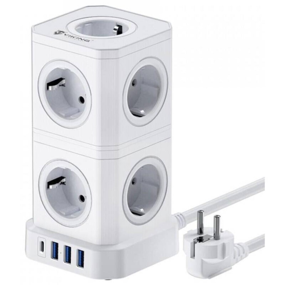 Viking 9 x AC, 3 x USB, 1x USB-C, 2m (VACT94) bílý - main (0)