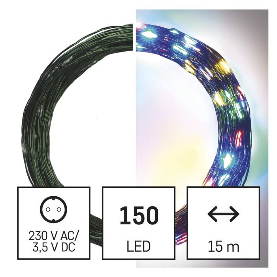 EMOS 150 LED nano řetěz zelený, 15 m, venkovní i vnitřní, multicolor, časovač (D3AM03) - main (0)