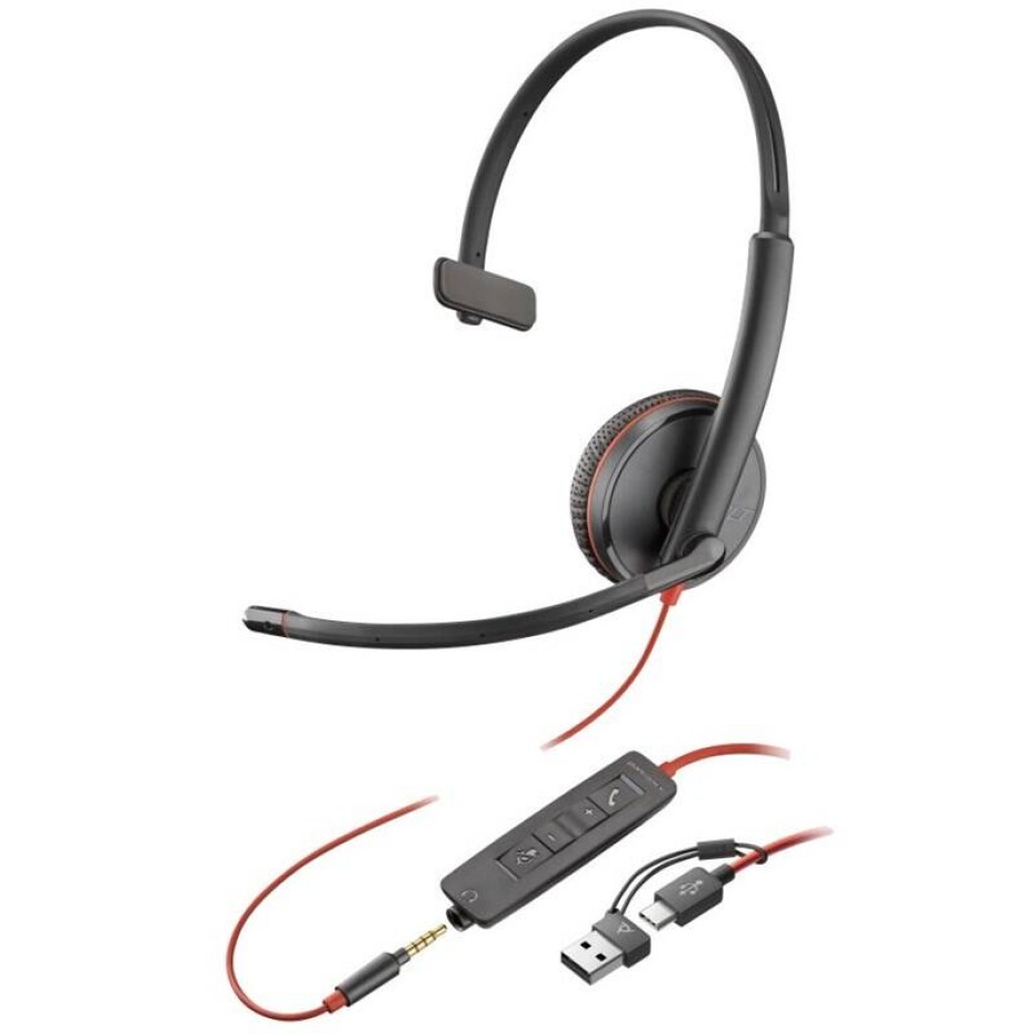 HP Poly Blackwire 3215, 3,5 mm jack + USB-C/A adaptér, mono (8X227AA) černý - main (0)