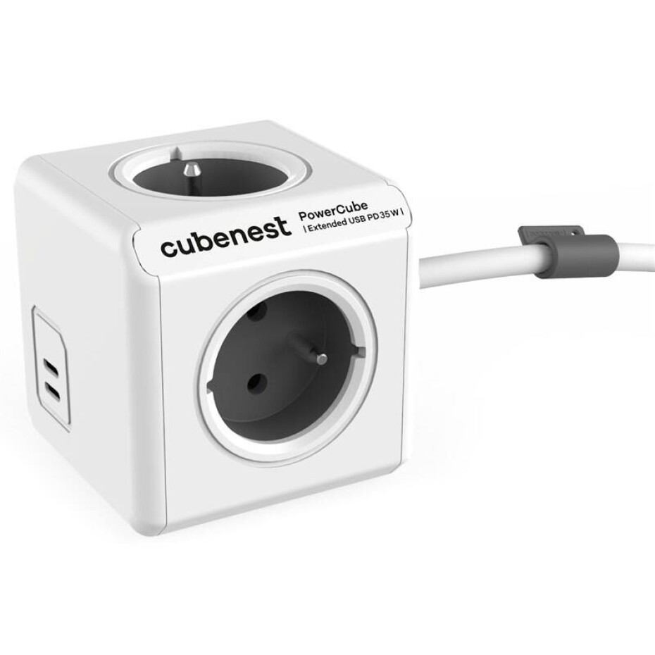 CubeNest PowerCube Extended USB PD 35W, 2x USB-C, 4x zásuvka, 1,5m (PC435GY) šedý/bílý - main (0)