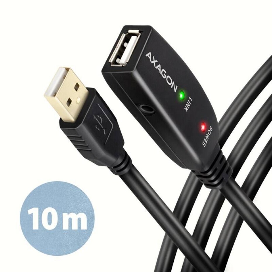 Axagon USB 2.0 A-M -> A-F aktivní prodlužovací kabel, 10m (ADR-210) černá - main (0)