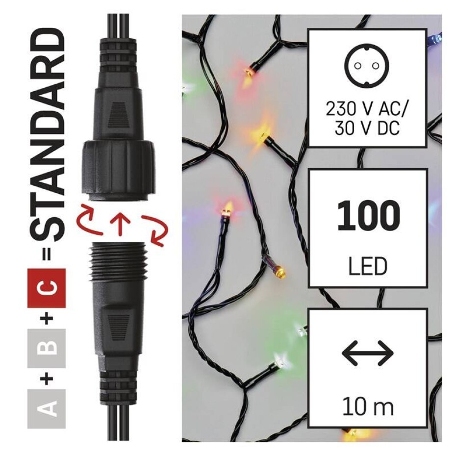 EMOS 100 LED Standard, 10 m, venkovní i vnitřní, multicolor, časovač (D1AM03) - main (0)