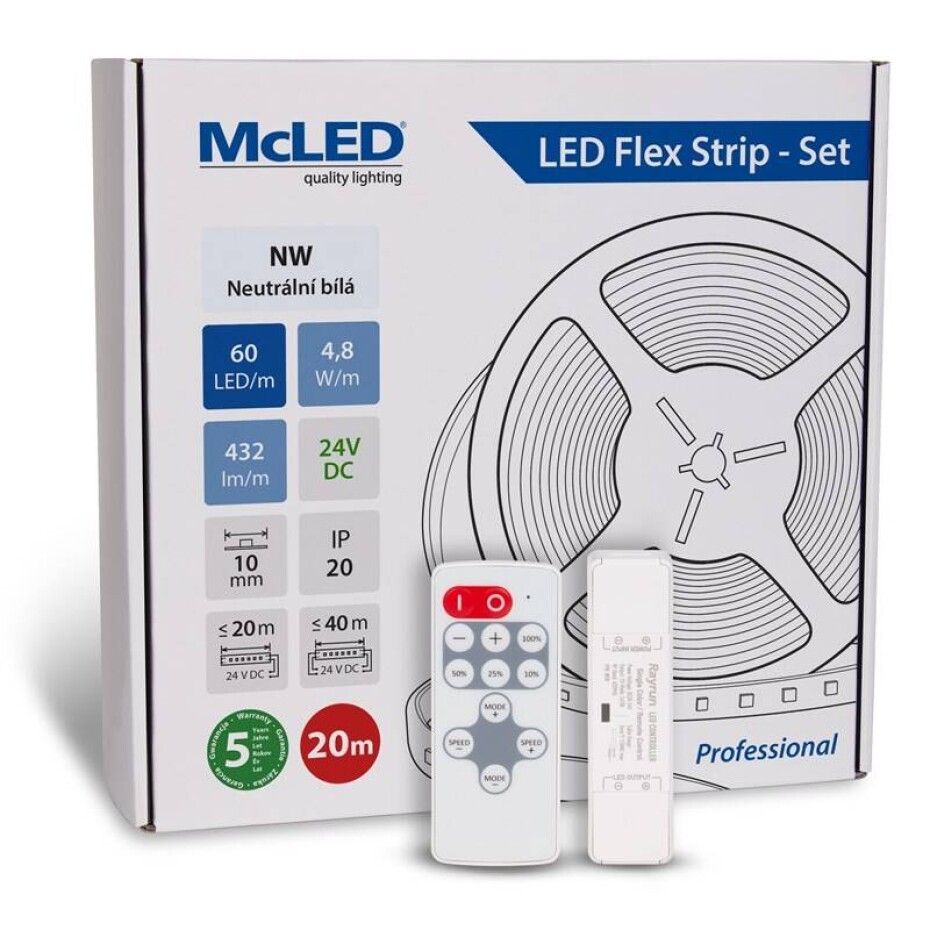 McLED s ovládáním Nano - sada 20 m - Professional, 60 LED/m, NW, 432 lm/m, vodič 3 m (ML-126.872.60.S20002) - main (0)