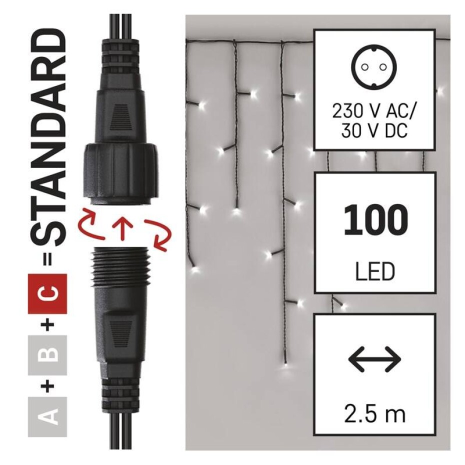 EMOS 100 LED Standard - rampouchy, 2,5 m, venkovní, studená bílá, časovač (D1CC01) - main (0)