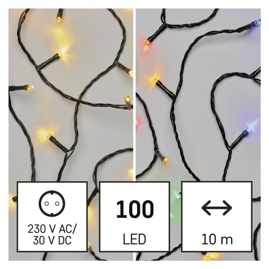 EMOS 100 LED řetěz 2v1, 10 m, venkovní i vnitřní, teplá bílá/multicolor, programy (D4AH01) - main (0)